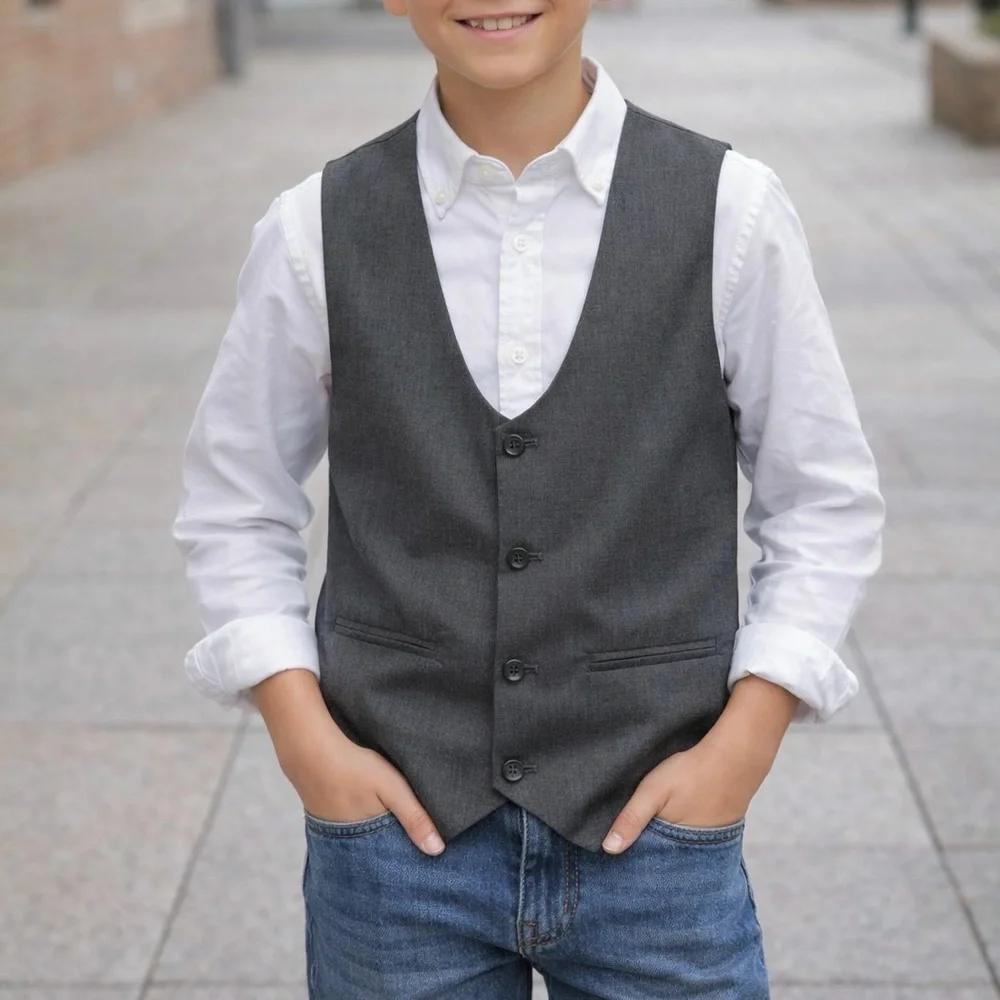 Perry Ellis Boy U-Neck Suit Vest Grey